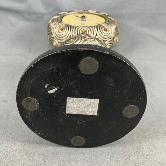 Vtg 11" Polyresin Standing Clock WORKS Battery Operated Analog Fancy Metallic - Picture 2 of 4